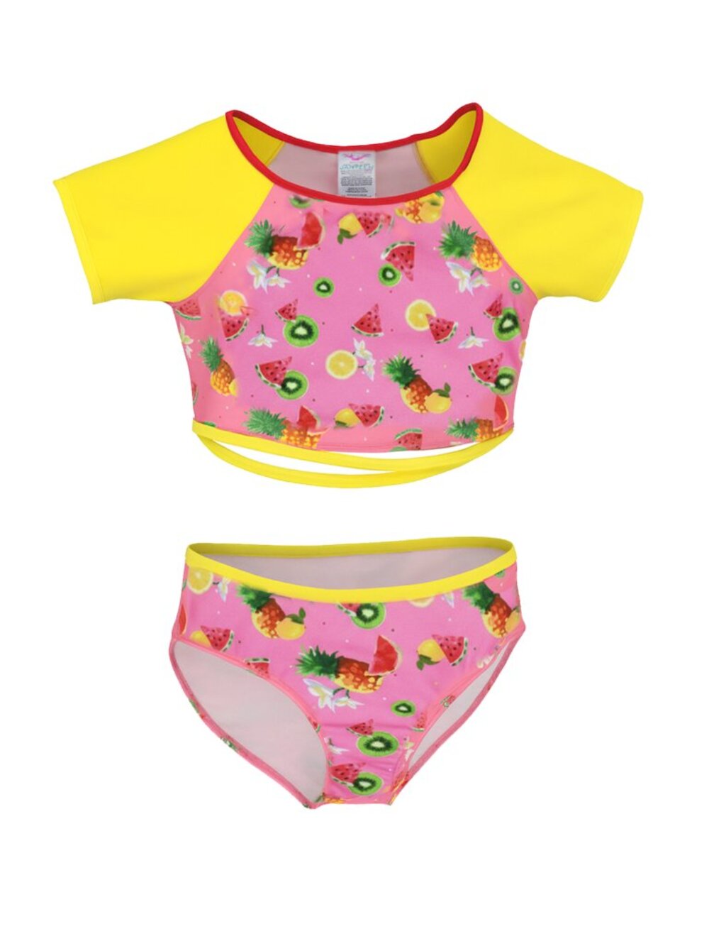 Jantzen Girls Swimsuit Pink Lime Bikini 2-Pc Swim Set UPF 50+ Short Sleeve NEW - Picture 3 of 7
